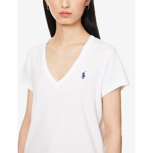 Polo Ralph Lauren White V-Neck Tee with Blue Logo
